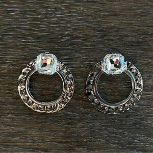 🔴 Statement Earrings gunmetal silver tone with oversized rhinestone
